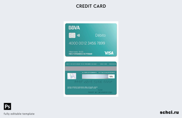 скачать в цифровом формате шаблон дебетовой карты Visa BBVA Bank Испании
